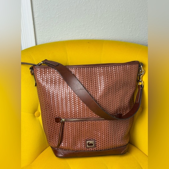 Dooney & Bourke Brown Textured Leather Shoulder Bag - Picture 1 of 16